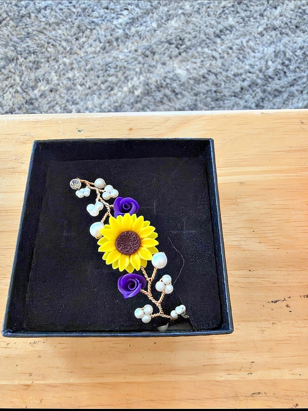 Blushing Blossoms Floral Sunflower braclet in Yellow & Purple Like New
